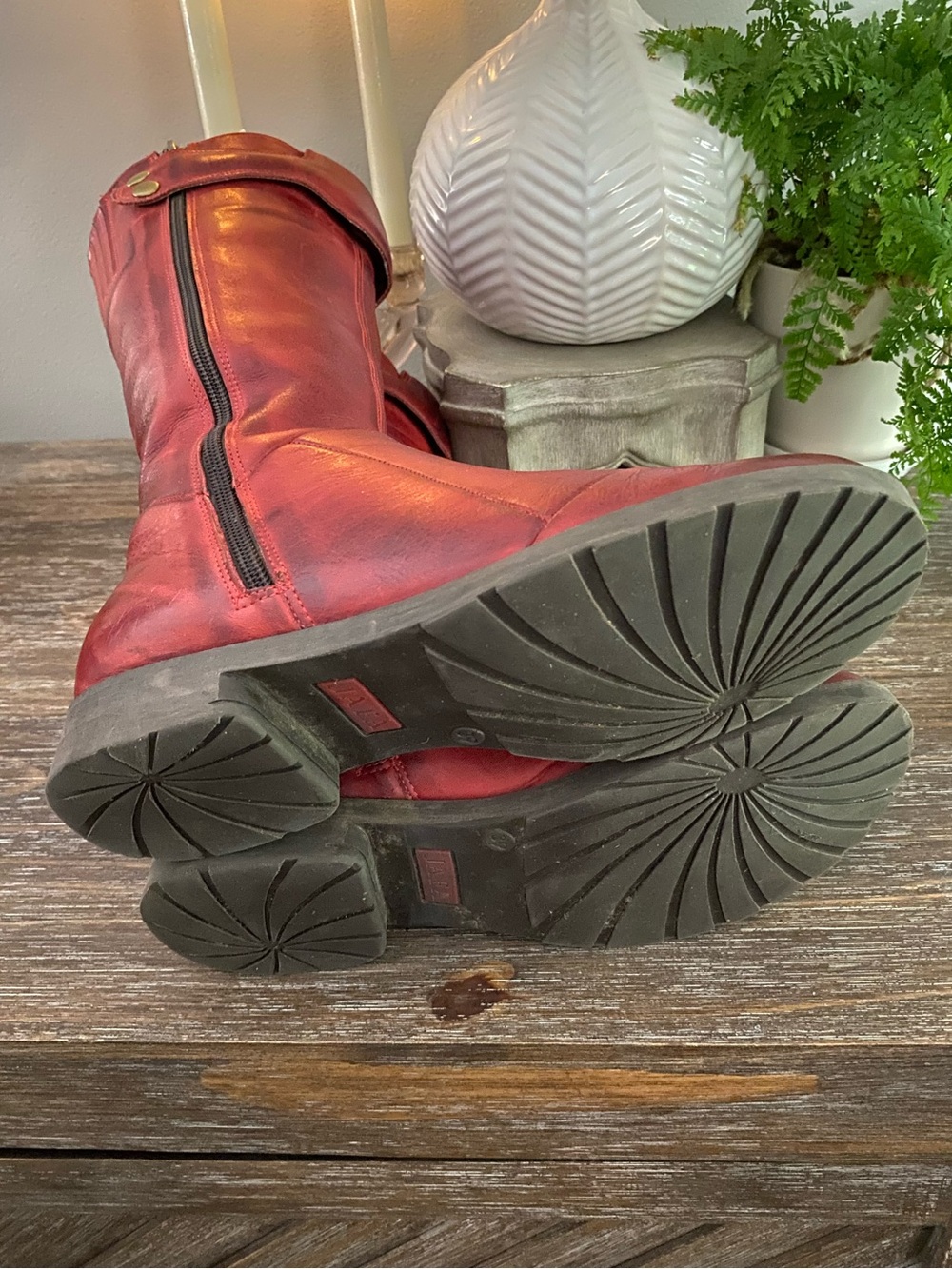 Jafa 2040 Boho Handmade in Israel Tall Leather Boots Womens 39 US 8.5-9 Ruby Red - Picture 14 of 16